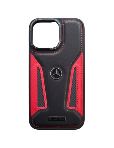 Черно Червен Кожен Гръб с Лого Mercedes за iPhone 16 Pro