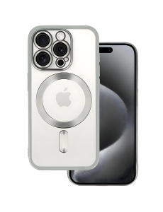 Electro Mag гръб с вграден протектор за камерата и сребрист кант за iPhone 16 Pro Max