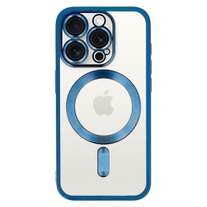 Electro Mag гръб с вграден протектор за камерата и тъмно син кант за iPhone 16 Pro Max с олеофобно покритие против отпечатъци