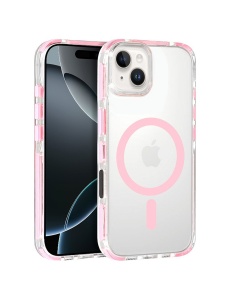 Акрилен гръб с връзка за врата и розов кант Strap Clear Case за iPhone 14