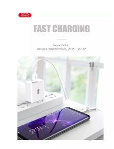Зарядно устройство 220V XO L36 18W USB A Lightning кабел 3A за бърз пренос на данни