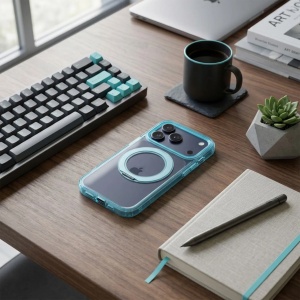 Кейс Frame Circle Stand за iPhone 18 Pro Max, съвместим с MagSafe – светло син - Img 5
