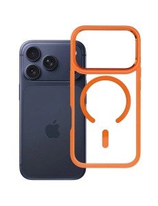 Прозрачен гръб с Оранжев кант "Kickstand Mag Bumper" за iPhone 17 Pro Max