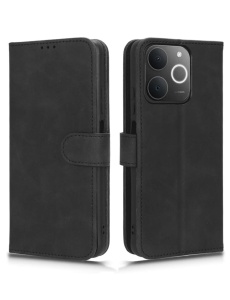 Черен кожен калъф тип тефтер за телефон Fancy 2 за Realme Note 70T