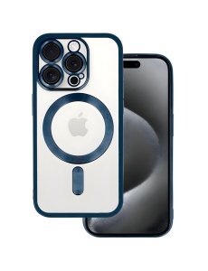 Electro Mag гръб с вграден протектор за камерата и тъмно син кант за iPhone 16 Pro