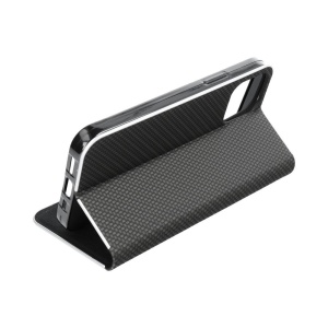 Kалъф тефтер черен CARBON WITH FRAME за Samsung S22 Ultra с място за карти и банкноти