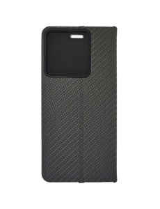 Kалъф тефтер черен CARBON WITH FRAME за Xiaomi Redmi Note 13 4G с място за карти и банкноти
