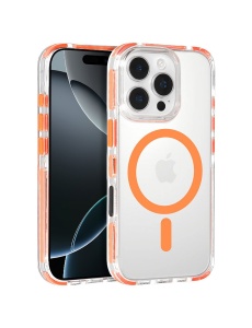 Акрилен гръб с връзка за врата и оранжев кант Strap Clear Case за iPhone 16 Pro