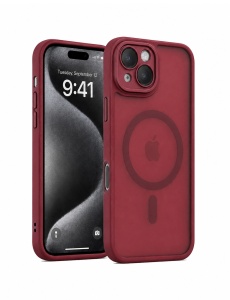 Вишнево Червен Mag Safe с предпазно стъкло на камерата за iPhone 14