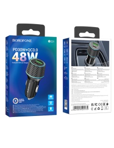 Зарядно устройство за кола BOROFONE BZ21 BRILLIANT USB TYPE C QC 3 0 PD 48W BLACK