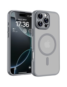 Сив Mag Safe с предпазно стъкло на камерата за iPhone 16 Pro Max