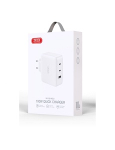Зарядно у во XO CE14 с мощност 100W с три изхода 1 х USB 2 x USB C със здрава оплетка