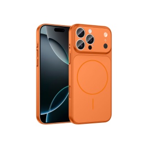 Оранжев гръб със защита на камерите и имитация на iPhone 17 Pro "Make-17" за iPhone 15 Pro Max