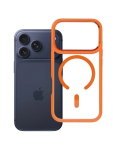 Прозрачен гръб с Оранжев кант "Kickstand Mag Bumper" за iPhone 17 Pro