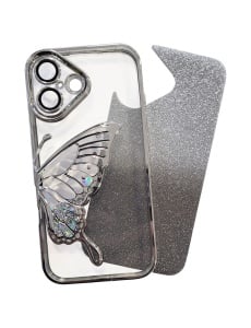 Сребърен калъф Пеперуда с Плаващ Елемент за iPhone 16