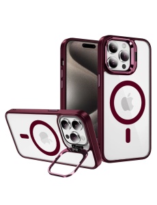 Червен калъф Kickstand Luxury MagSafe за iPhone 15 Pro