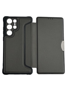 Черен калъф тип тефтер Razor за Samsung S22 Ultra с място за карти и банкноти