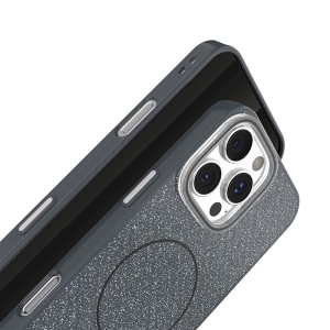 Черен Силиконов калъф със ситен брокат Glitter Thin Mag Case за iPhone 17 Pro