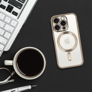 Electro Mag гръб с вграден протектор за камерата и титаниево сив кант за iPhone 16 Pro Max с пълно покритие на екрана