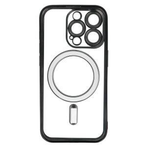 Electro Mag гръб с вграден протектор за камерата и тъмно син кант за iPhone 16 с олеофобно покритие против отпечатъци