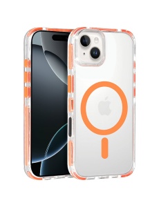 Акрилен гръб с връзка за врата и оранжев кант Strap Clear Case за iPhone 15