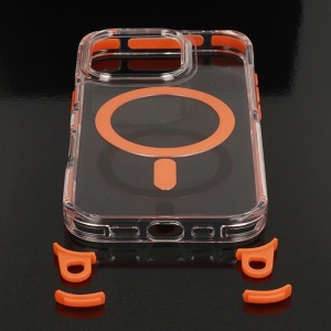 Акрилен кейс с връзка за врата и оранжев кант Strap Clear Case за iPhone 14