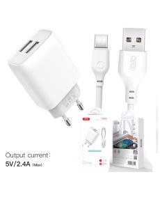 Зарядно устройство XO L57 2x USB с USB към TYPE C кабел бял