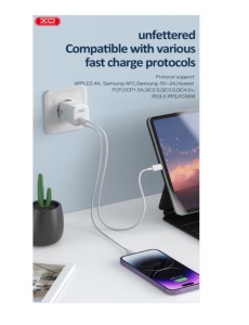 Зарядно у во XO CE07 с мощност 35W с два изхода 2 x USB C със здрава оплетка