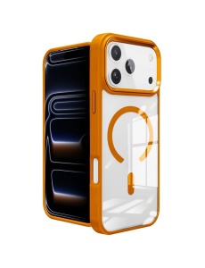 Прозрачен гръб с Оранжев кант "Kickstand Mag Bumper" за iPhone 17 Pro Max - Img 2