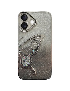 Сребърен Гръб Пеперуда с Плаващ Елемент за iPhone 16