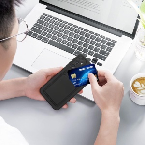 Черен гръб Card Case за Samsung A15 със защита от удари и надрасквания