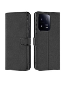 Черен кожен калъф тип тефтер за телефон Fancy за Xiaomi 13 Pro