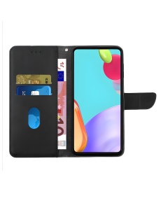 Черен кожен калъф тип тефтер за телефон Fancy 2 за Moto Edge 30 Ultra с функция стойка за видео