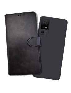 Черен кожен калъф тип тефтер за телефон Fancy 2 за TCL 40 NXTPaper 5G