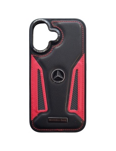 Черно Червен Кожен Гръб с Лого Mercedes за iPhone 17