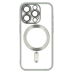 Electro Mag гръб с вграден протектор за камерата и сребрист кант за iPhone 16 за защита на дисплея от удар