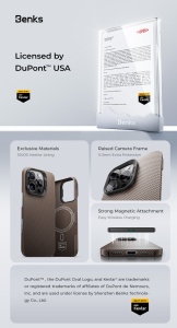 Kevlar Benks Case MagSafe за iPhone 16 с прецизни изрязвания за камера и бутони