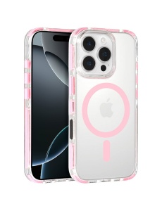 Акрилен гръб с връзка за врата и розов кант Strap Clear Case за iPhone 16 Pro