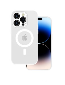Бял калъф Mag Safe с предпазно стъкло на камерите за IPHONE 15 Pro Max