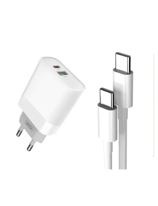 Зарядно устройство XO L64 кабел USB C 20W QC3 0 PD white