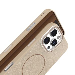 Кафяв Силиконов калъф със ситен брокат Glitter Thin Mag Case за iPhone 17 Pro Max