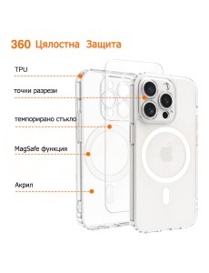 VMax комплект гръб и протектор за iPhone 16 Pro с олеофобно покритие против отпечатъци