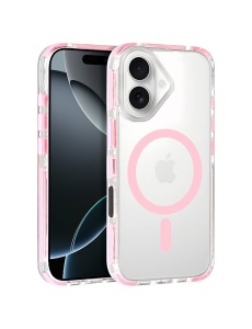 Акрилен гръб с връзка за врата и розов кант Strap Clear Case за iPhone 16