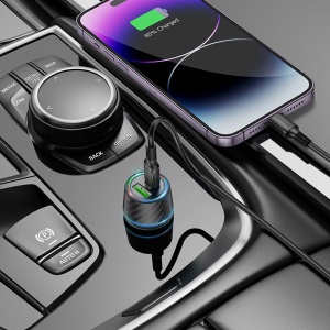 Зарядно устройство за кола BOROFONE BZ21 BRILLIANT USB TYPE C QC 3 0 PD 48W BLACK със здрава оплетка