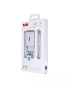 Зарядно устройство 220V XO L36 18W USB A Lightning кабел 3A