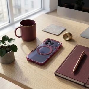 Кейс Frame Circle Stand за iPhone 18 Pro, съвместим с MagSafe – вишна - Img 4