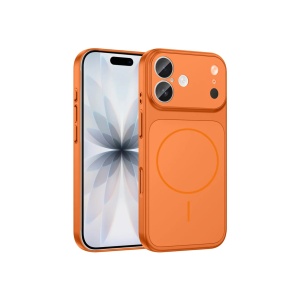 Оранжев гръб със защита на камерите и имитация на iPhone 17 Pro "Make-17" за iPhone 16