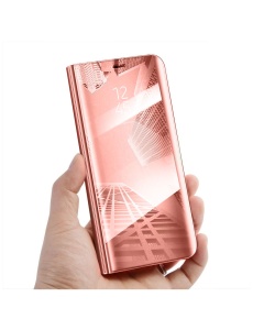 Розово Златен Тефтер Clear View за Samsung A21s с място за карти и банкноти