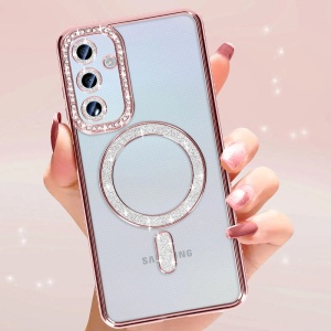 Розов калъф с вграден протектор на задните камери Gliter MagSafe за Samsung Galaxy A17 с лесен монтаж без мехурчета
