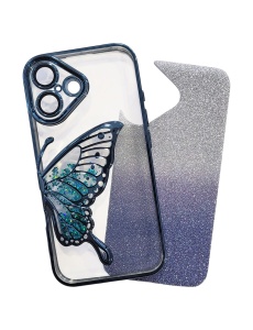Син калъф Пеперуда с Плаващ Елемент за iPhone 16